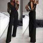 Eleganter Damen-Jumpsuit mit weitem Bein und Spitzenoberteil